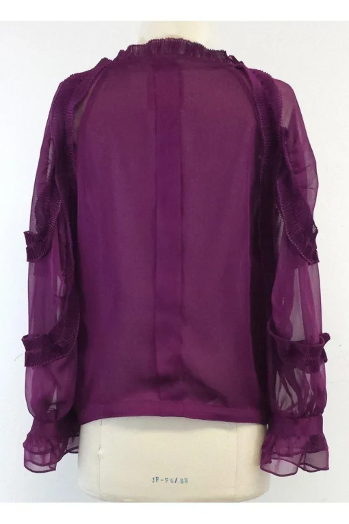 McGinn - Pleated Plum Semi-Sheer Long Sleeve Blouse Sz 6