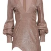 Michael Costello x Revolve - Blush Shimmery Long Sleeve Mini Dress Sz S