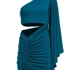 Michael Costello x Revolve - Teal Bodycon One-Shoulder Cut-Out Dress Sz S