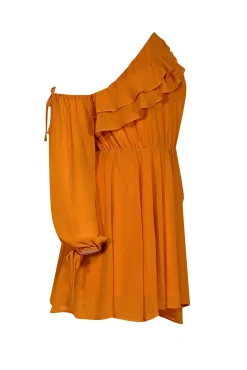 Michael Costello x Revolve - Orange One Shoulder Ruffled Mini Dress Sz XXS