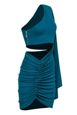Michael Costello x Revolve - Teal Bodycon One-Shoulder Cut-Out Dress Sz S