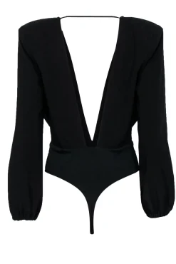 Michael Costello x Revolve - Black Long Sleeve Deep V-Neck Bodysuit Sz M