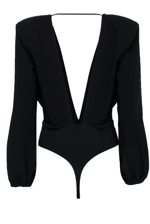 Michael Costello x Revolve - Black Long Sleeve Deep V-Neck Bodysuit Sz M