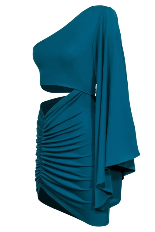 Michael Costello x Revolve - Teal Bodycon One-Shoulder Cut-Out Dress Sz S