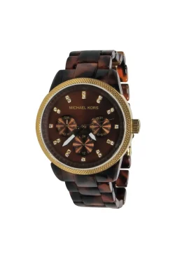 Michael Kors - Brown Tortoise Shell Lucite Chainlink Watch w/ Jeweled Face