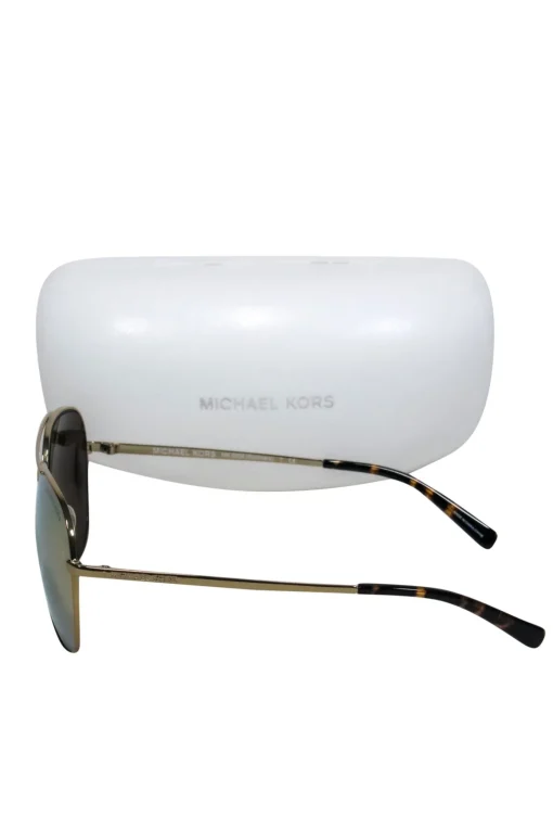 Michael Kors - Gold Reflective Aviator Sunglasses w/ Tortoise Shell Trim