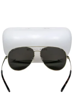 Michael Kors - Gold Reflective Aviator Sunglasses w/ Tortoise Shell Trim