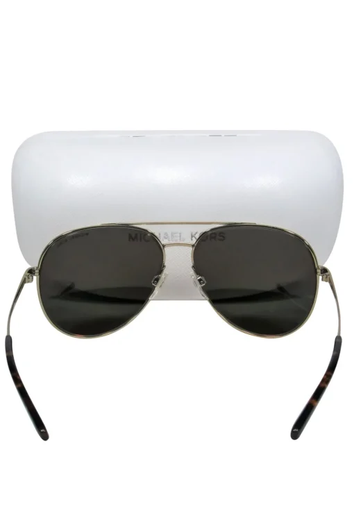 Michael Kors - Gold Reflective Aviator Sunglasses w/ Tortoise Shell Trim
