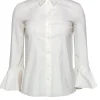 Michael Kors Collection - White Cotton Collared Bell Sleeve Blouse Sz 2