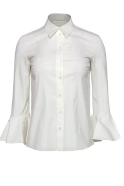 Michael Kors Collection - White Cotton Collared Bell Sleeve Blouse Sz 2