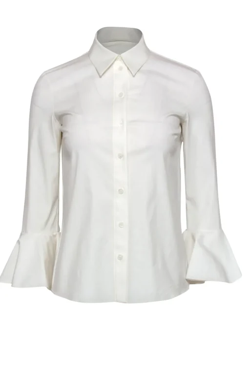 Michael Kors Collection - White Cotton Collared Bell Sleeve Blouse Sz 2