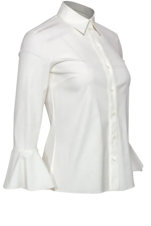 Michael Kors Collection - White Cotton Collared Bell Sleeve Blouse Sz 2