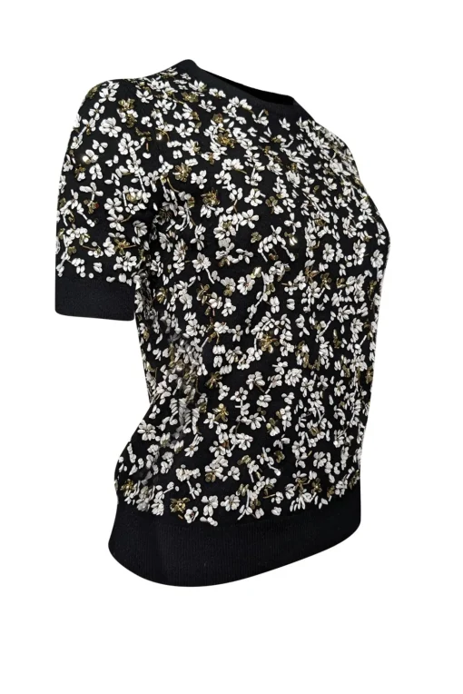 Michael Kors Collection - Black, White, & Gold Embellished Sweater Sz XS