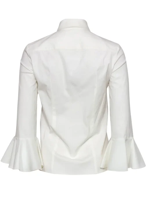 Michael Kors Collection - White Cotton Collared Bell Sleeve Blouse Sz 2