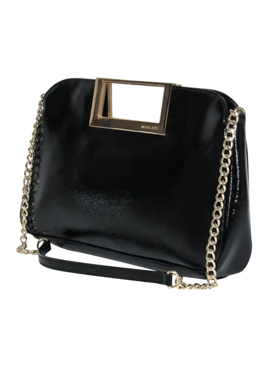 Michael Michael Kors - Black Patent Leather Gold Chain Shoulder Bag