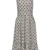 Michael Michael Kors - Cream & Tan Bohemian Print Pleated Midi Dress w/ Flounce Hem Sz XS