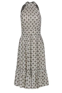 Michael Michael Kors - Cream & Tan Bohemian Print Pleated Midi Dress w/ Flounce Hem Sz XS