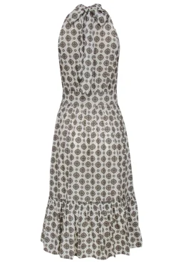 Michael Michael Kors - Cream & Tan Bohemian Print Pleated Midi Dress w/ Flounce Hem Sz XS