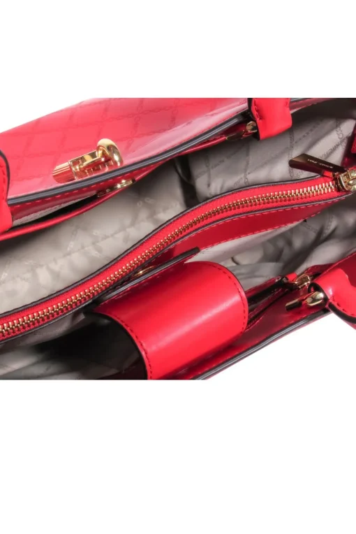 Michael Michael Kors - Red Leather Embossed Logo Print Tote Bag