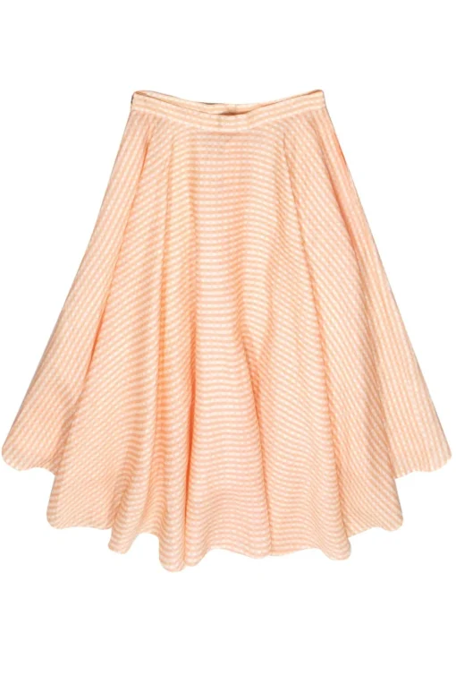 Miguelina - Peachy Orange & White Gingham High-Low Midi Skirt Sz M