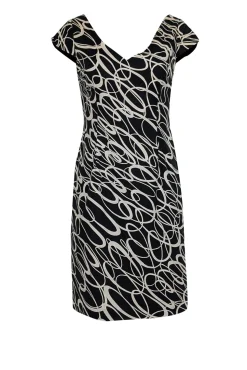 Milly - Black & Ivory Swirl Print Cocktail Knee Length Dress Sz 4