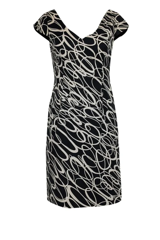 Milly - Black & Ivory Swirl Print Cocktail Knee Length Dress Sz 4