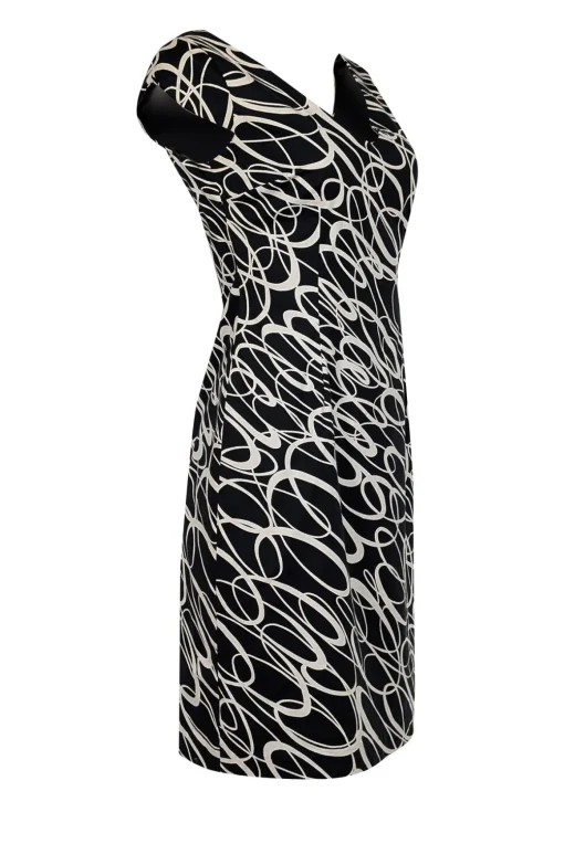 Milly - Black & Ivory Swirl Print Cocktail Knee Length Dress Sz 4