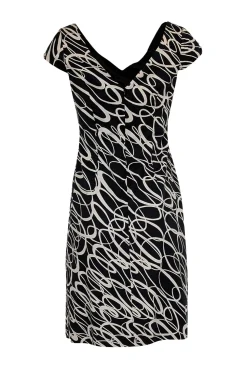 Milly - Black & Ivory Swirl Print Cocktail Knee Length Dress Sz 4