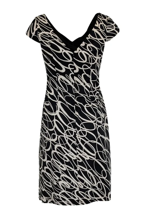 Milly - Black & Ivory Swirl Print Cocktail Knee Length Dress Sz 4
