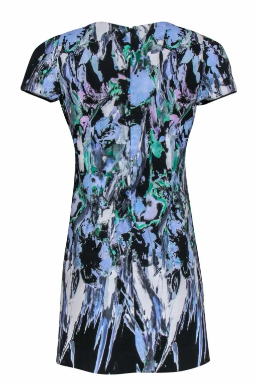 Milly - Black & Pastel Multicolor Brush Stroke V-Neck Dress Sz 8