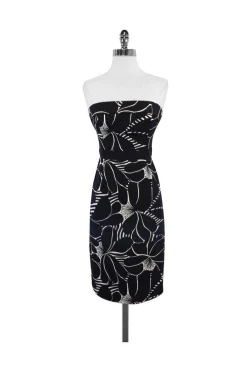 Milly - Black & White Silk Strapless Dress Sz 2
