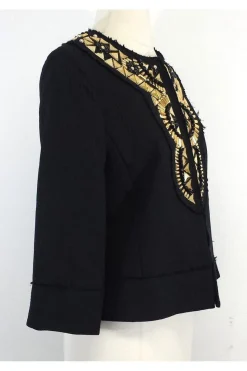 Milly - Black Embellished Cotton Jacket Sz 4