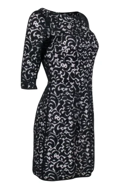 Milly - Black Lace Crop Sleeve Dress w/ Ivory Base Sz 6