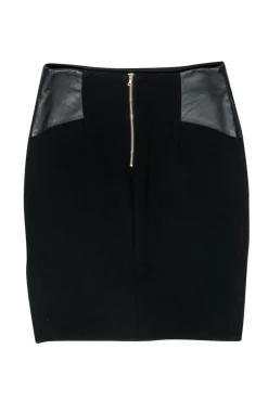 Milly - Black Pencil Skirt w/ Leather Paneling Sz 8