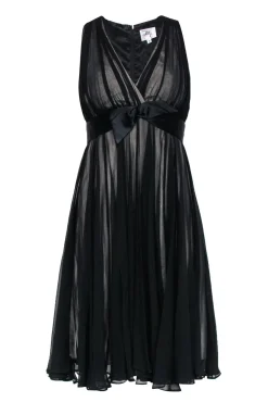 Milly - Black Sheer Sleeveless A-Line Dress w/ Nude Underlay Sz 4