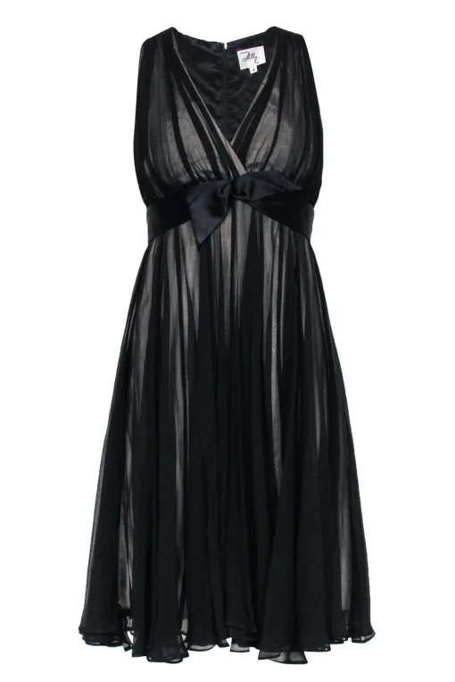 Milly - Black Sheer Sleeveless A-Line Dress w/ Nude Underlay Sz 4