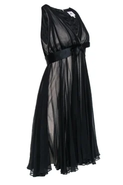 Milly - Black Sheer Sleeveless A-Line Dress w/ Nude Underlay Sz 4