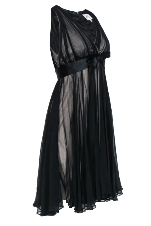 Milly - Black Sheer Sleeveless A-Line Dress w/ Nude Underlay Sz 4