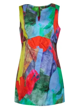 Milly - Blue, Green, Yellow & Red Paint Stoke Pattern Sheath Dress Sz 12