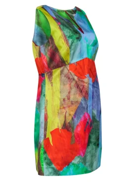 Milly - Blue, Green, Yellow & Red Paint Stoke Pattern Sheath Dress Sz 12
