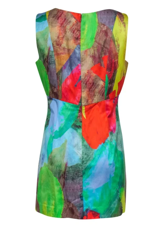 Milly - Blue, Green, Yellow & Red Paint Stoke Pattern Sheath Dress Sz 12
