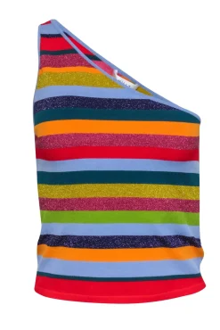 Milly - Blue, Red, & Multi Color Rainbow Sleeveless One Shoulder Top Sz L