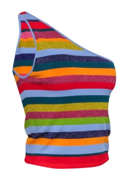 Milly - Blue, Red, & Multi Color Rainbow Sleeveless One Shoulder Top Sz L