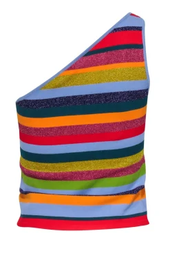 Milly - Blue, Red, & Multi Color Rainbow Sleeveless One Shoulder Top Sz L