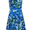 Milly - Blue, White & Green Floral Print Sleeveless Fit & Flare Dress Sz 2