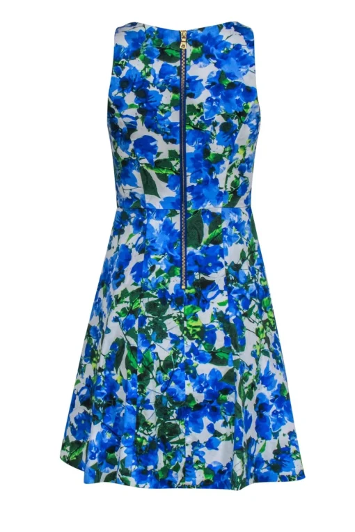 Milly - Blue, White & Green Floral Print Sleeveless Fit & Flare Dress Sz 2