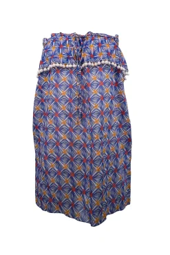 Milly - Blue, White, & Orange Print Cotton Ruffled Coverup Sz M
