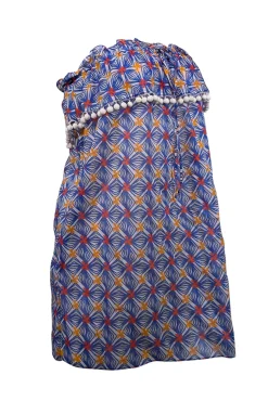 Milly - Blue, White, & Orange Print Cotton Ruffled Coverup Sz M