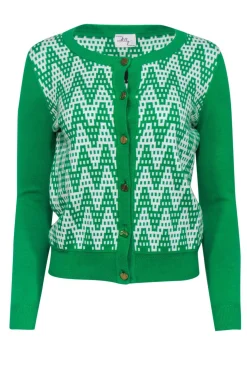 Milly - Bright Green & White Patterned Cardigan Sz S