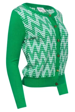 Milly - Bright Green & White Patterned Cardigan Sz S